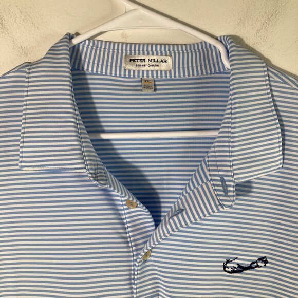 Mens Peter Millar Summer Comfort Polo Shirt Striped 2XL Blue White - Picture 3 of 8